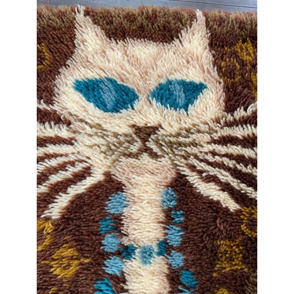 Vtg Ege Taepper Rya Shag‎ Rug Cat Rare Mid Century Modern Wall Hanging 45x25